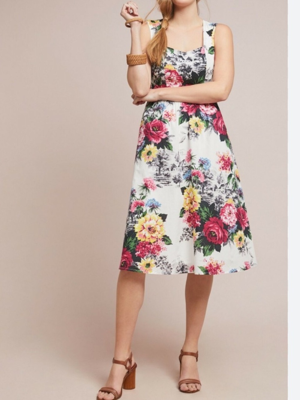 ANTHROPOLOGIE AMELIA FLORAL PRINT MIDI DRESS Size 8